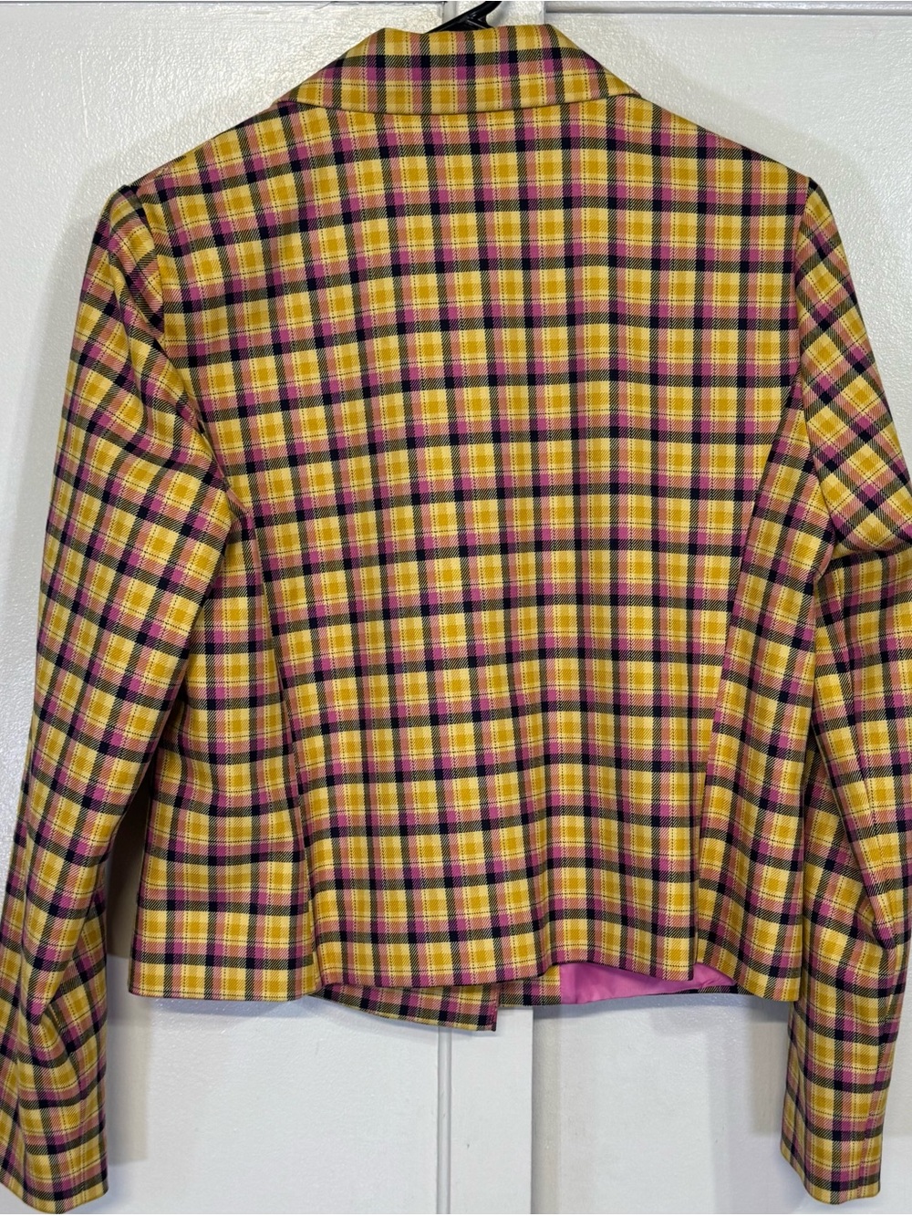 Topshop Pink and Yellow Plaid Double-Breasted Blazer - Picture 6 of 7
